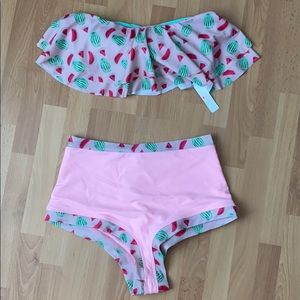 High waist two piece watermelon pink bikini